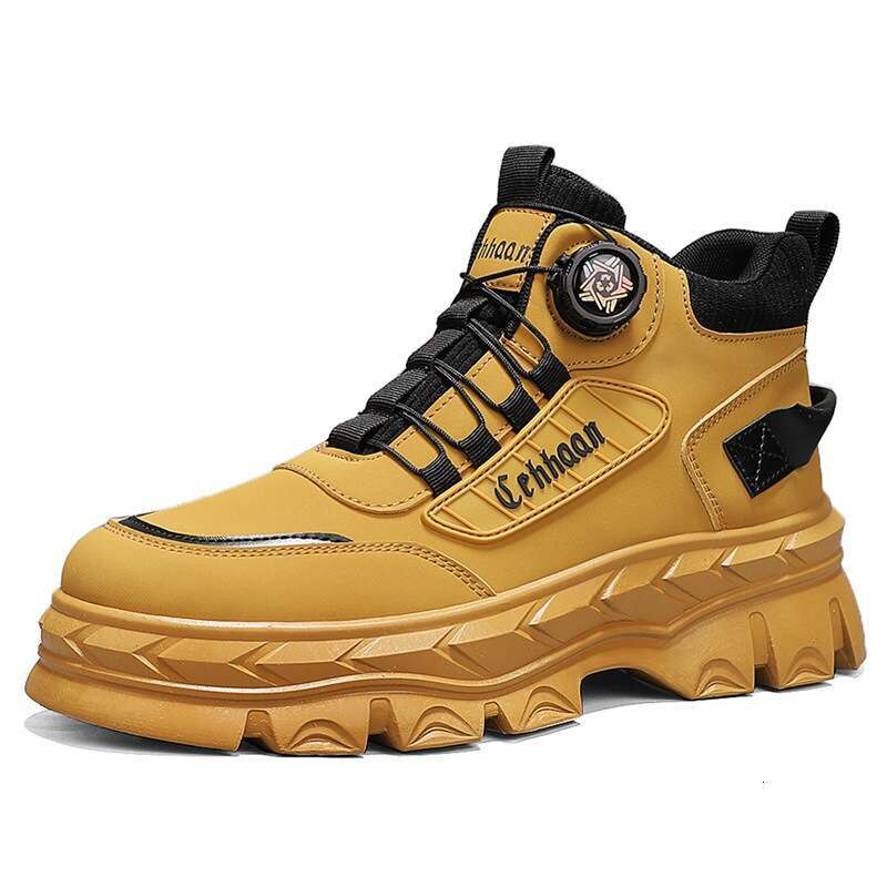 Autumn Winter New Men's High-top Martin Boots with Rotating Buckle No-tie Outdoor Hiking Wear-resistant Work Shoes for Men