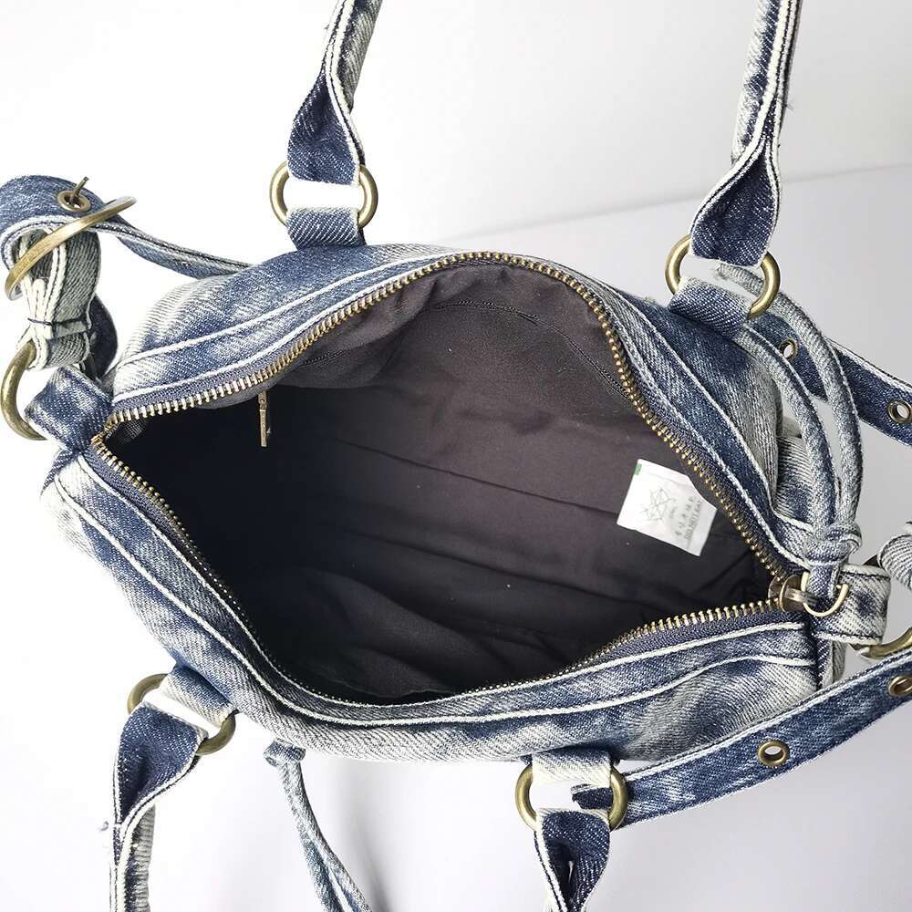 Motorcycle Retro Washed Denim Splicing Tassel Shoulder Handheld Crossbody Bag Vintage Youth Women's Bags Fashion Party 2025