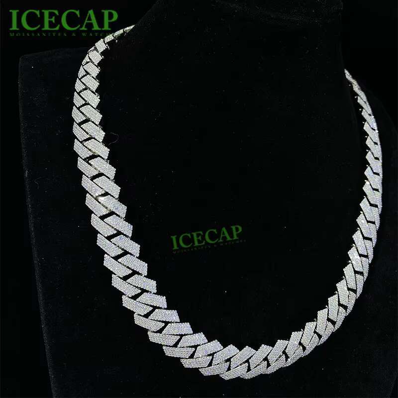 Factory Miami Moissanite Iced Out Cuban Link Chain Hip Hop Style Mens Jewelry 925 Sterling Silver White Gold Plated for Gift