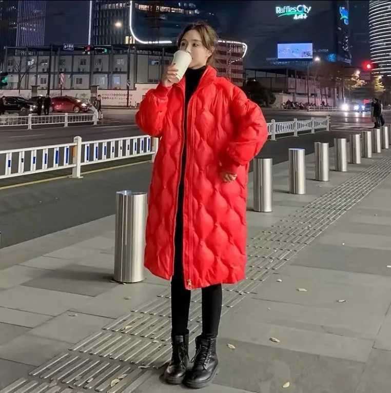 Korean Version of Loose Solid Color Stand Collar Down Padded Jacket Womens New Winter Fashion Long Warm Cotton-padded ClothesT251105