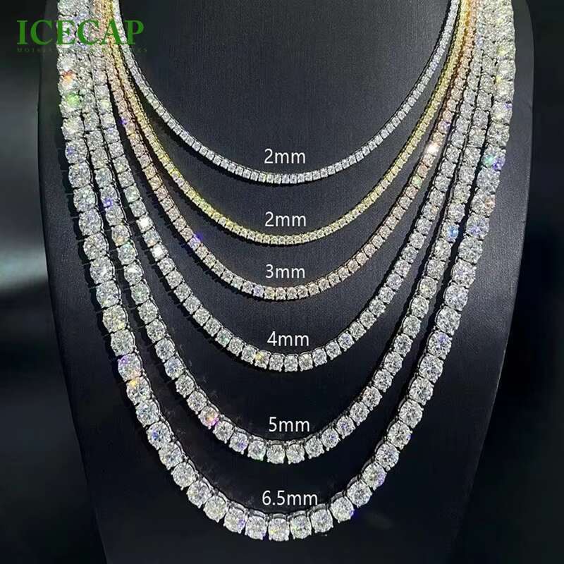 VVS Moissaanite Diamond Tennis Chain 925 Sterling Silver Hip Hop Iced Out Tennis Chain Fine Jewelry Custom Charm Necklace Women