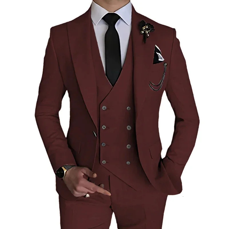 3 pieces of 2023 mens casual boutique business solid color wedding coat pants vest set jacket Trouser 250324