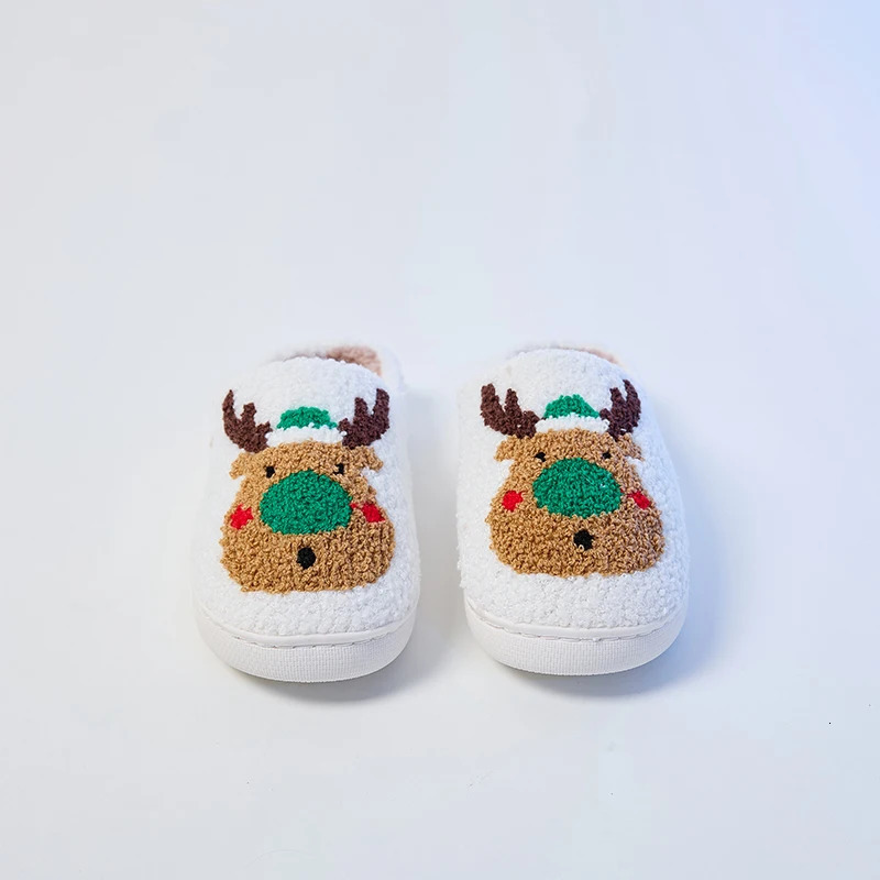 2025 Womens Christmas Reindeer Plush Slippers Winter Warm Comfortable Nonslip Shoes Plush Cute Cartoon Elk Household Shoes 251031