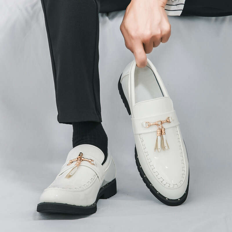 Large men's business dress 2024 new trendy pointed shiny face wedding leather shoes