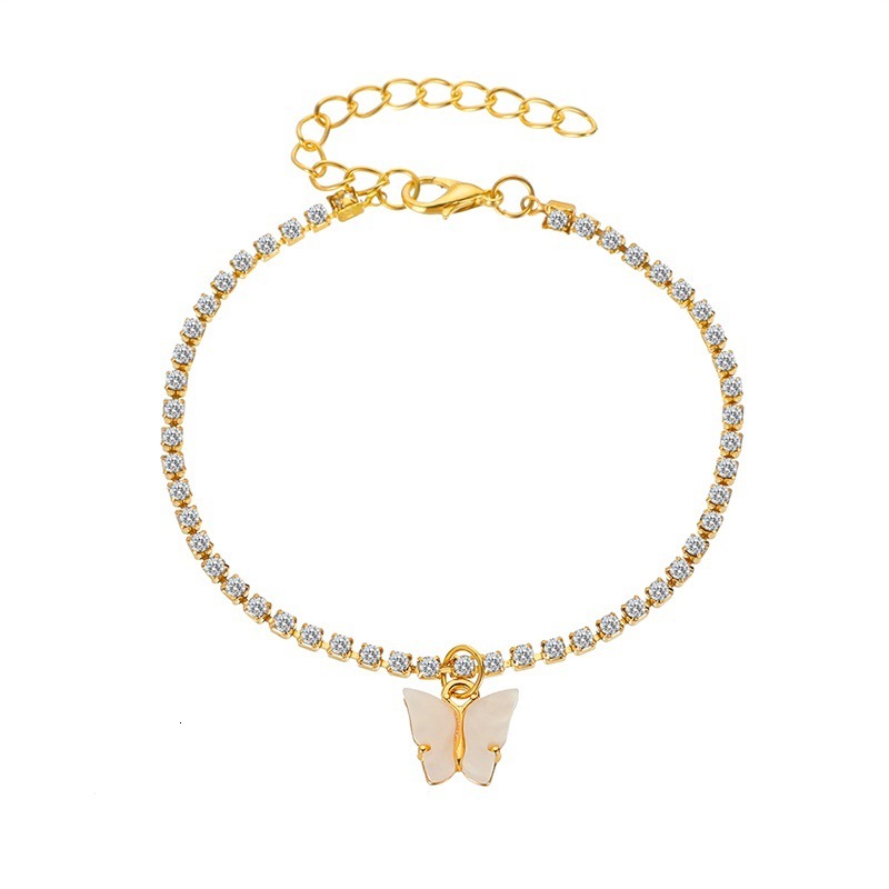 New Creative Shiny Rhinestone Anklet Ins Style Simple Butterfly Pendant Women Trendy Beach Foot Jewelry