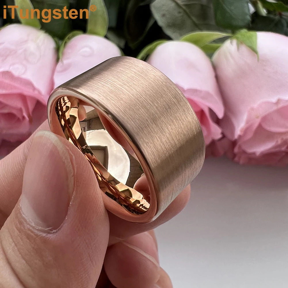 iTungsten 12mm Mens Womens Large Sizes Tungsten Fashion Jewelry Ring Pipe Cut Brushed Finish Comfort Fit 251031