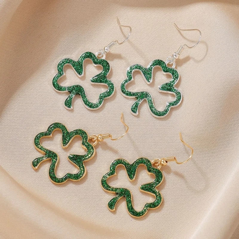 2025 2 Pair St Patricks Day Earrings Green Clover Pendant 250326