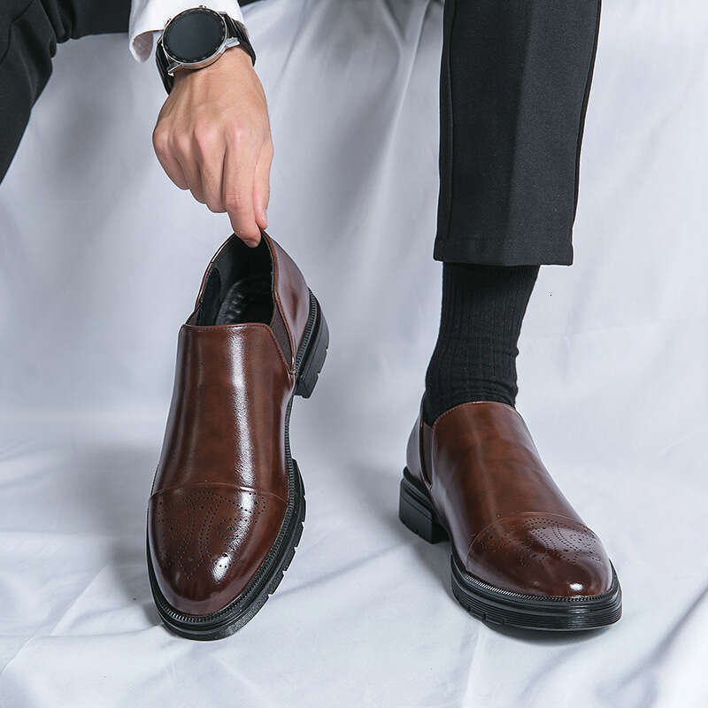 Large Block Carved Leather for Men's 38-46 Business Dress, Wearing Lazy Wedding Shoes, Lefu Shoes