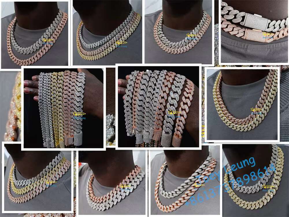 GRA Pass Diamond Tester Hip Hop Jewelry 925 Silver 12MM Width VVS Diamond Moissanite Iced Out Baguette Cuban Link Chain