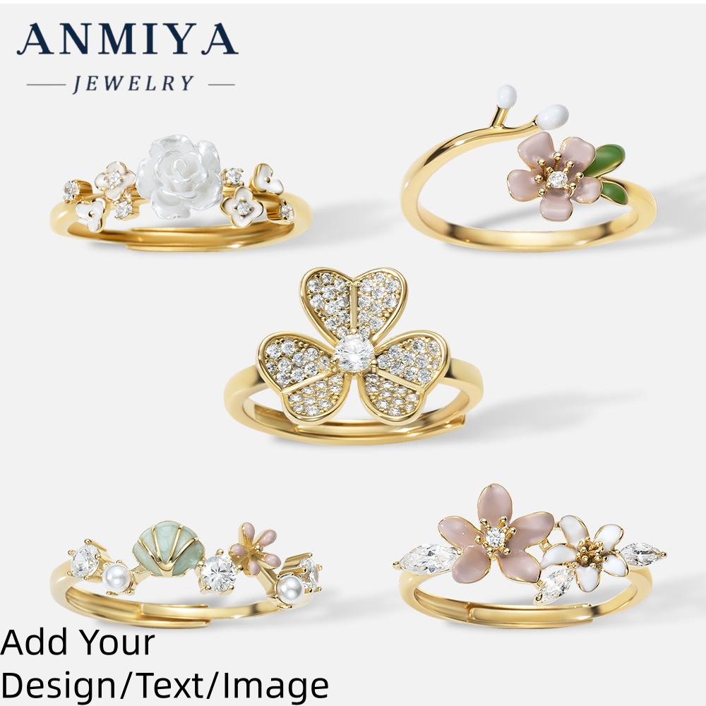 Custom Dainty Shining Zircon Rings Flower Ring 18k Gold Plated Jewelry 925 Sterling Silver Jewelry Gift Rings Set for Women Wedding