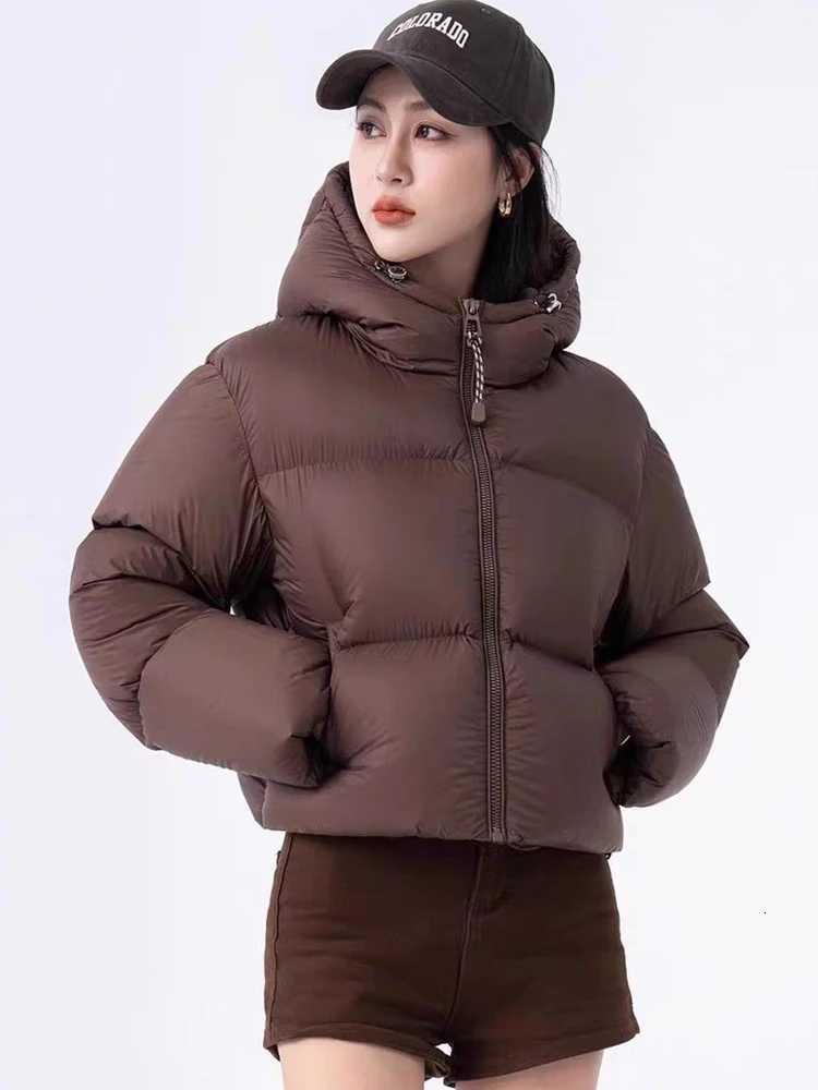 Winter Puff Hooded Short Down Jacket Female Zipper Warm Quilted Waterproof Jackets Women White Duck Down Thick Parker OutwearsT251105