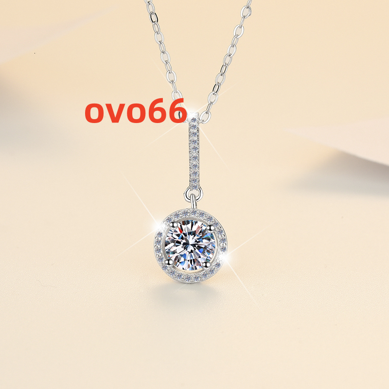 Fine Jewel Ladies Womens Trendy VVS Round Diamond Double Ring Pendant Chain 925 Silver Jewelry VVs1 Moissanite Necklace Pendant