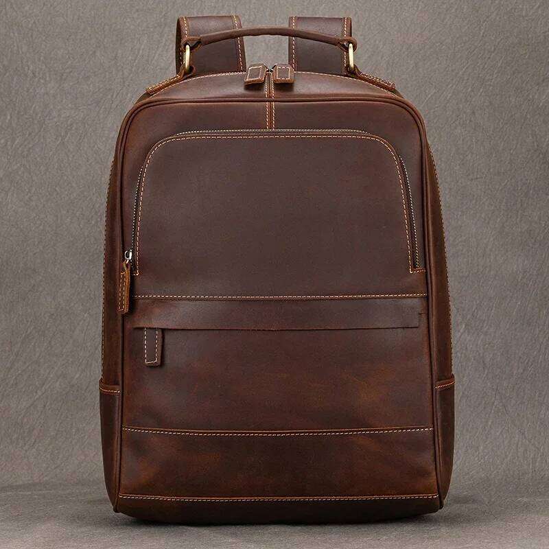 Fashion Designer Vintage Style Crazy Horse Travel Backpack Genuine Leather Computer Bag Men High Quality