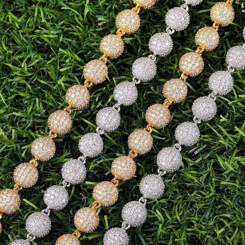 Factory Iced Out 925 VVS Moissanite Diamond Tennis Bead Chain Bracelet Necklace 8mm 28inches 14K Gold Plating