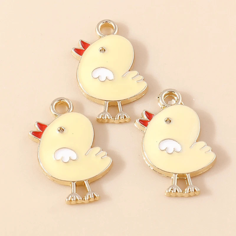 10 Cute Enamel Chicken Charm Kawaii Animal Yellow Bird Pendant DIY Earrings Keychain Jewelry Making Craftsmanship 250325