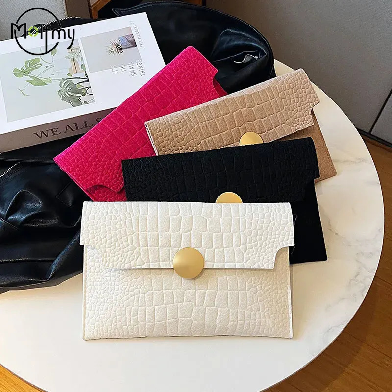 Womens felt wallet womens coin wallet large capacity fashionable small coin envelope solid candy colored handbag 250402
