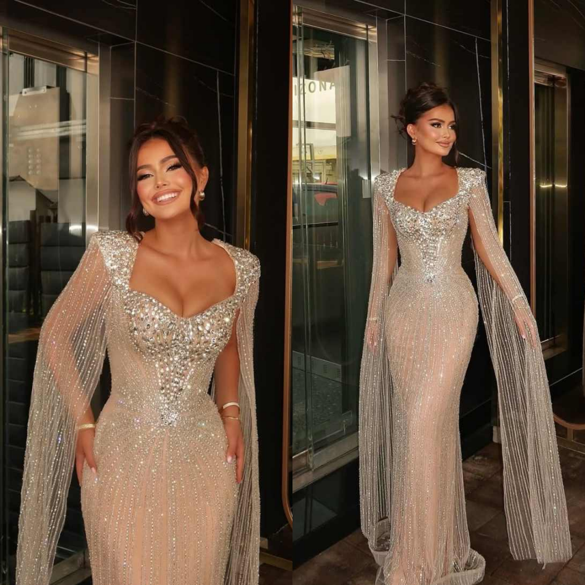 Exquisite Mermaid Sequins Evening Dresses Sleeveless Floor Length Prom Gowns Beading Crystals Formal Party Customized