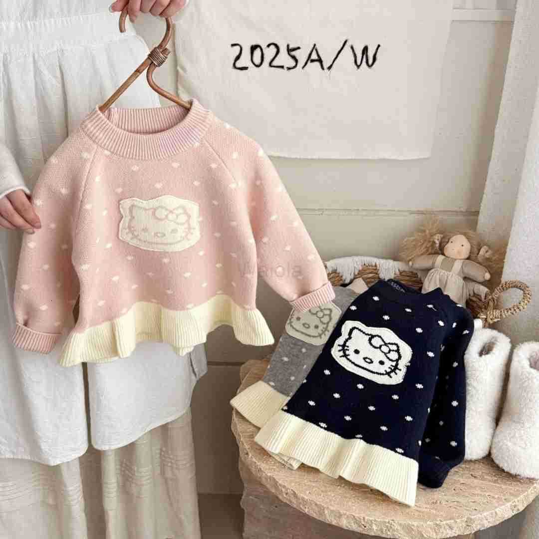 Sanrio Girls Sweater Autumn Winter 2025 New Fashionable Baby KT Cat Tassel Childrens Autumn Knitted Sweater Inner Wear Yarn H251105