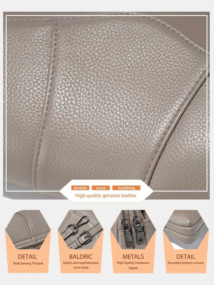 Zency 2025 Genuine Cowhide Leather Crossbody for Women Simple Multi-compartment Shoulder Handbag Satchel Cow Skin Khaki Beige Z251104