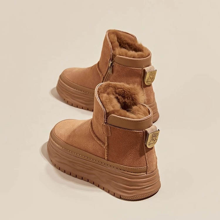 Retro platform snow boots women's new 2025 small man heightened fleece thickened warm and non-slip short cotton boots