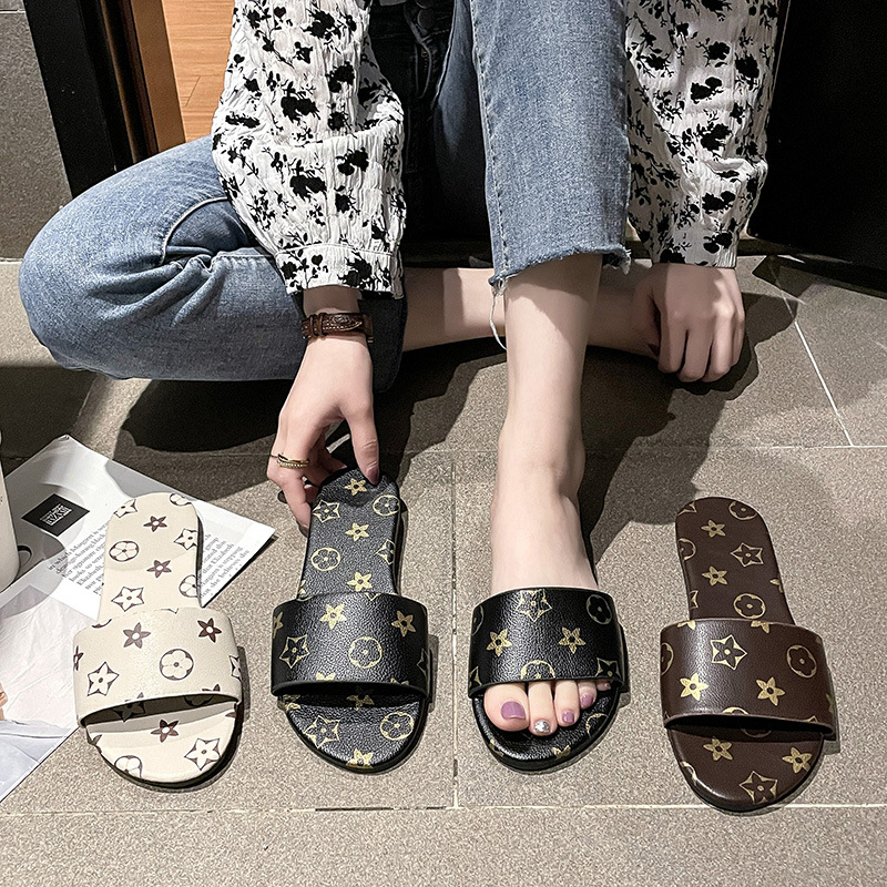 2025 Spring and Summer Star Toe-Loop Flat Popular Slippers Round Toe Non-Slip Sandals for Women