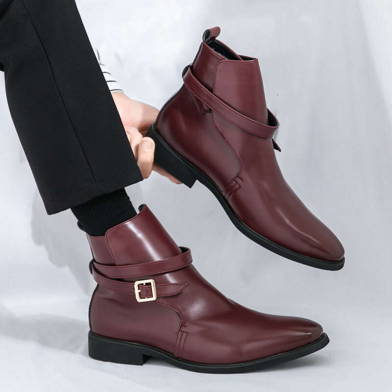 Large high top leather 2024 autumn/winter new Chelsea Martin boots men's belt buckle