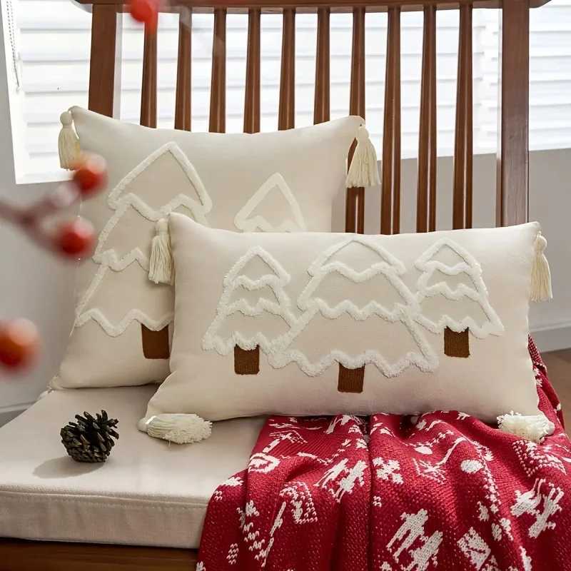 2pcs Christmas Pillowcase Christmas Tree Polyester Embroidery Cushion Pillow Cases Throw Pillows Decorations for Home Y251105