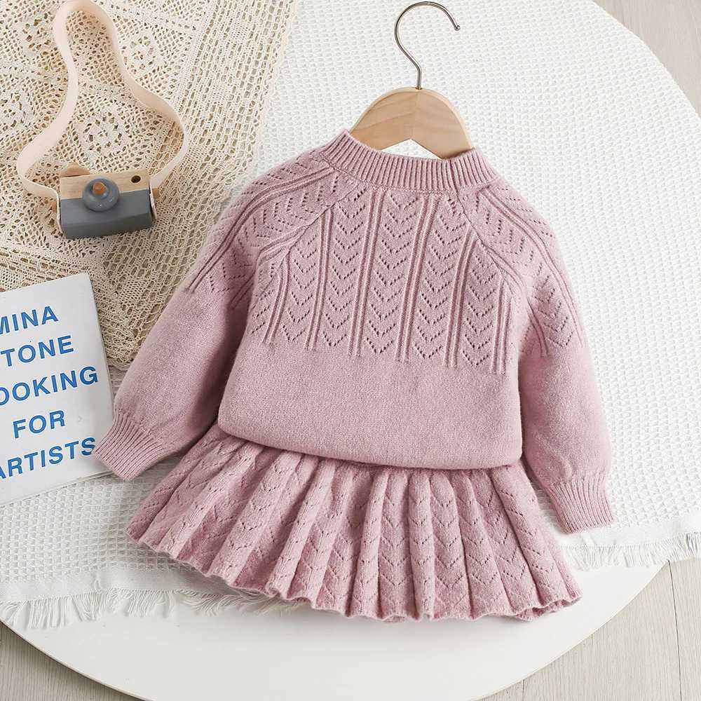 LILIGIRL New Autumn Children Sweater Set Hollow Knitting Girls Knitwear Skirt Korean Version Loose Kids Outfit 2PCS 9M-5T Y251105