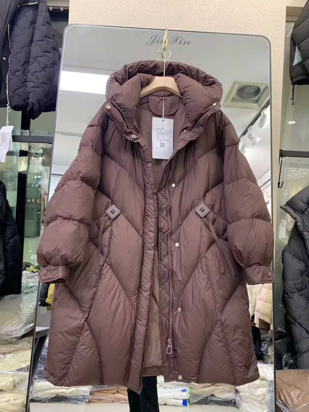 Winter Solid Hooded Mid Length Down Jacket Female Thicken Warm Puff Jackets Women White Duck Down Double Zipper Parker OutwearsT251105