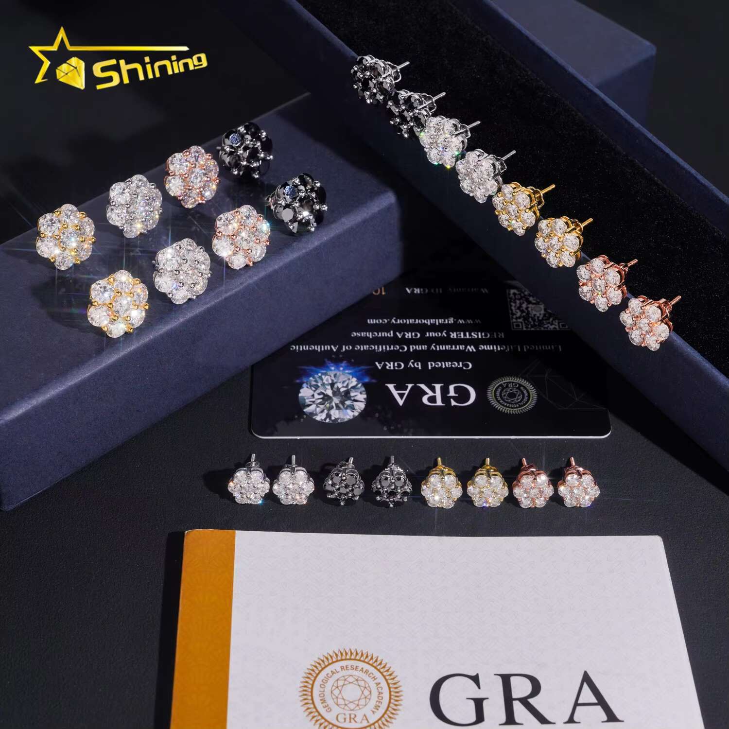 Hot Sale Hip Hop Jewelry Multi Sizes 925 Sterling Silver Flower Cluster Moissanite Diamond Earrings