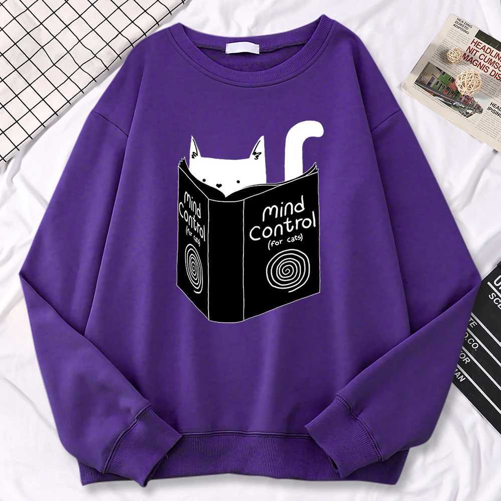 Autumn Winter Women Pullover Cats Mind Control Book Printing Hoodie Loose Comfortable Sweatshirt Fleece All-Math Female ClothesT251105
