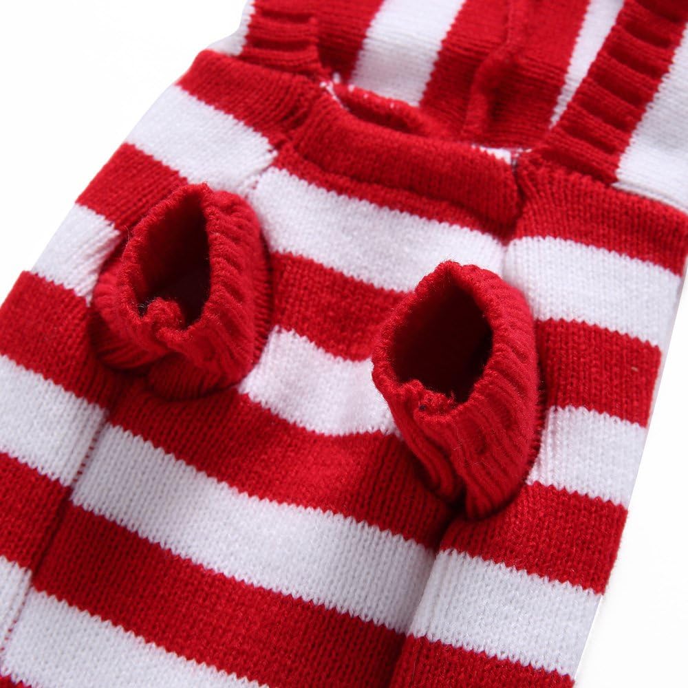 Red and White Striped Dog Sweater Holiday Halloween Christmas Pet Clothes Soft Comfortable Dog Clothes