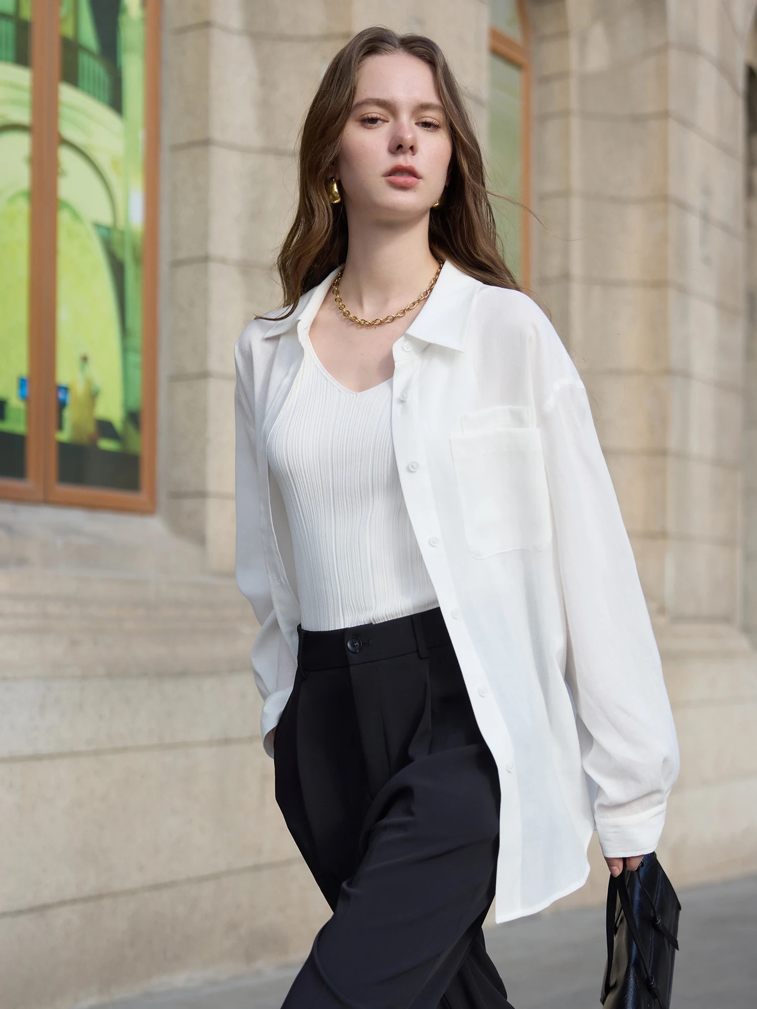 FSLE Women White Casual Shirts 8% Linen Thin Spring Long Sleeve Blouses Office Lady Two-wear Linen Shirt Tops 25FS11265 250402
