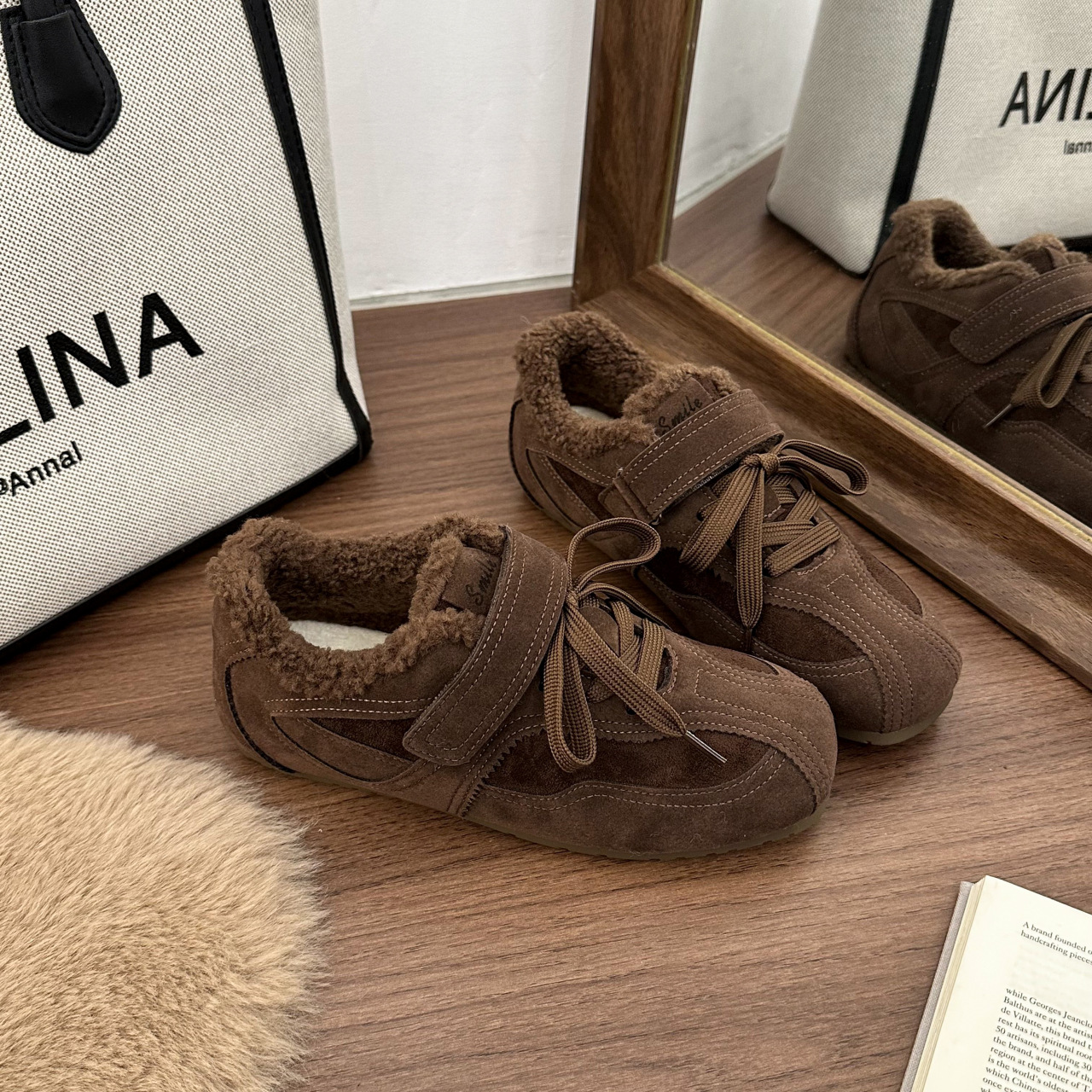 Retro-style flat sole inner heightened German training shoes women's versatile and comfortable fleece warm wool cotton shoes