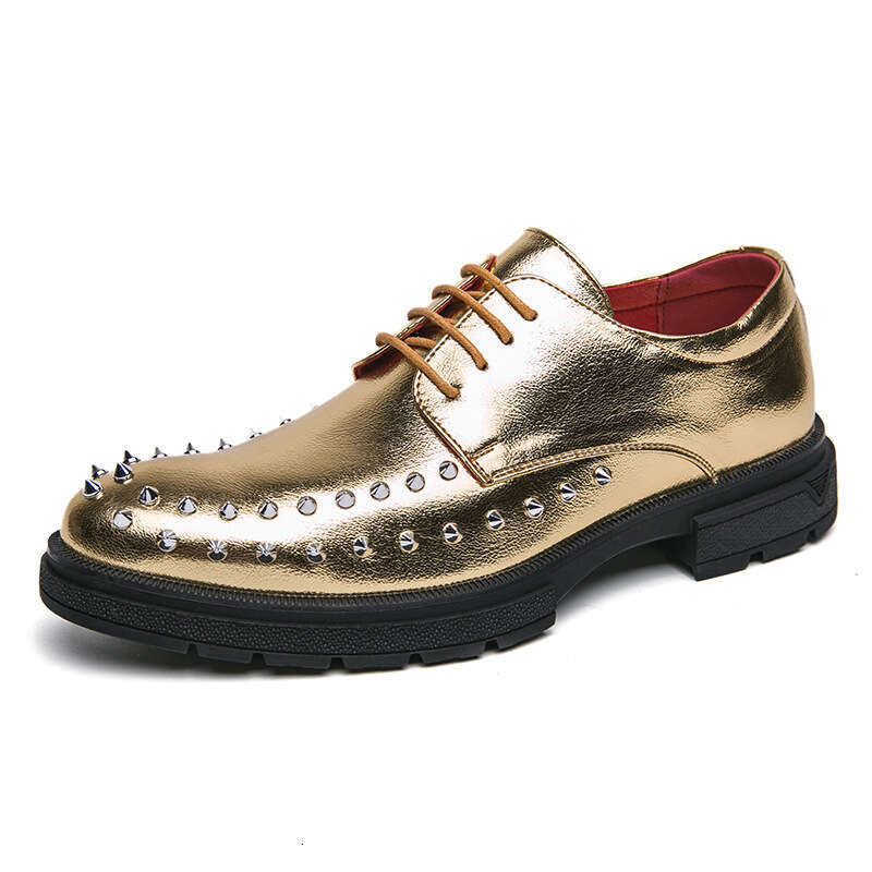 Large size British nightclub rivet pointed leather for personality Chelsea trend punk style men's shoes