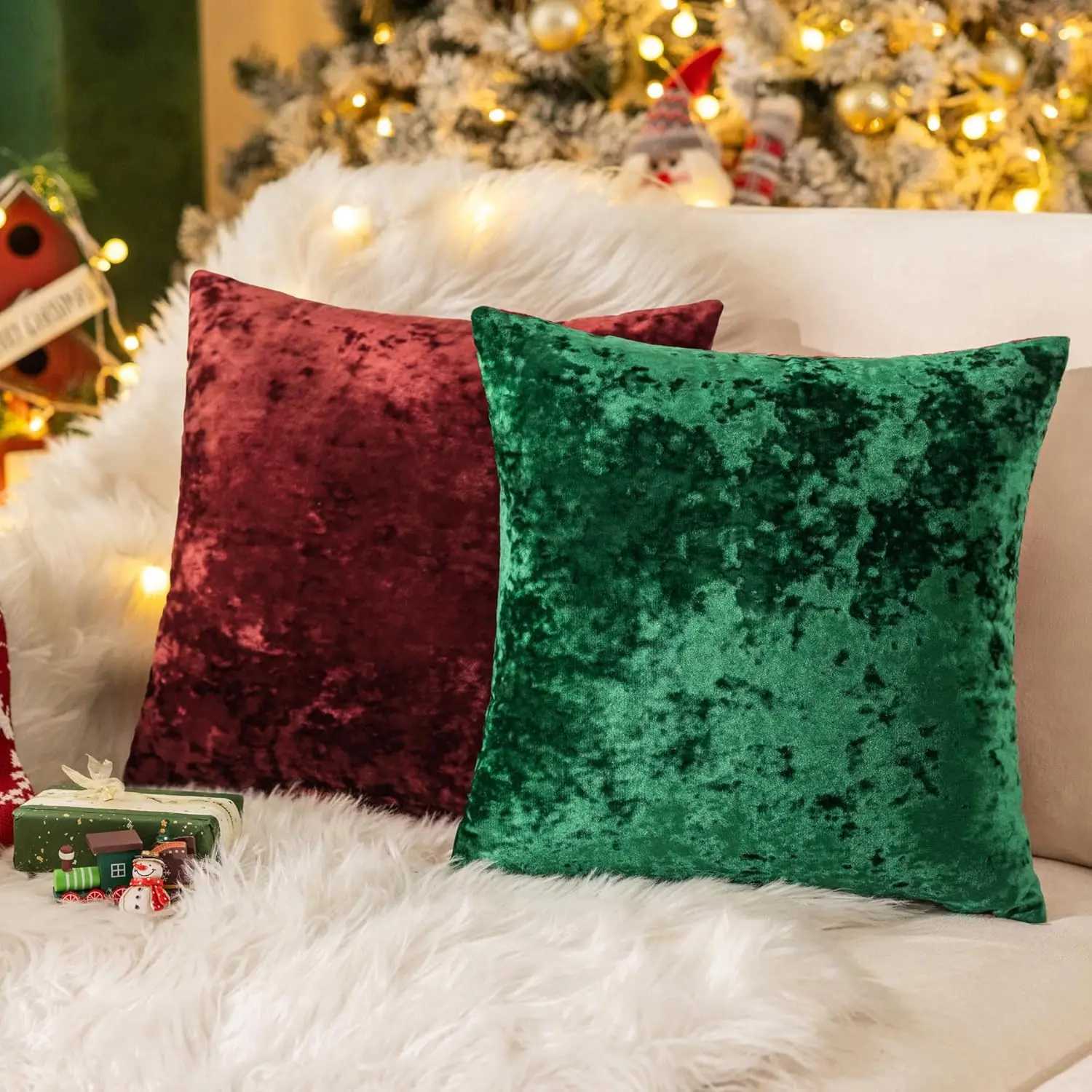 Christmas Gift Red Pillowcase Home Decorative Luxury Super Soft Faux Velvet Rectangular Pillow Cover for Sofa/Bed/Living Room Y251105