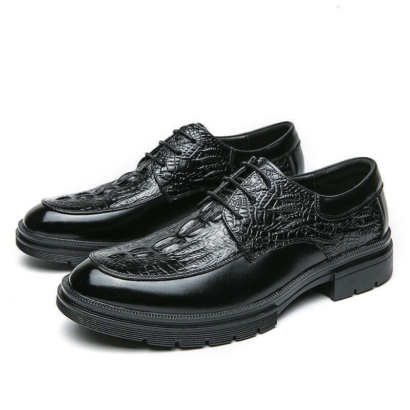 Men's oversized new fashionable men's business dress shoes, trendy crocodile patterned leather shoes