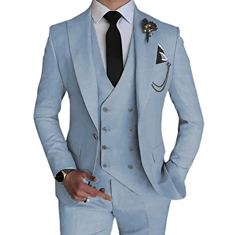 3 pieces of 2023 mens casual boutique business solid color wedding coat pants vest set jacket Trouser 250324