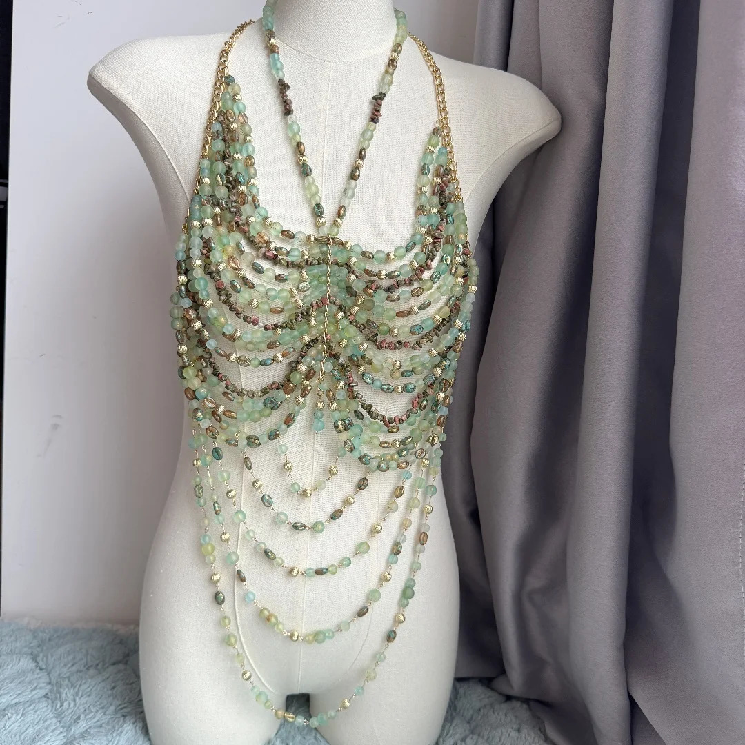 Ladies Body Chain Bead Camisol Tank Top Hollow Top Body Jewelry Exposed Pearl Necklace Full Fashion Bra Ladies Club Carnival 250403