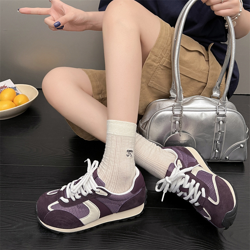 Retro contrast splicing thick-soled German training shoes women's mesh breathable foot small casual sports Forrest Gump shoes