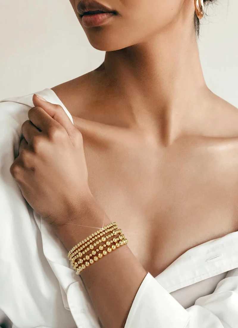 Gold Plated Beaded Braceletfor Women Stainless Steel Stackable Stretchable Bead Ball Bracelet HypoallergenicXJ251105