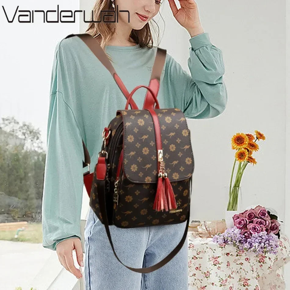 Ladies Backpack er High Quality Leather Women Bag Fashion Printing Tassel School Bags Large Capacity Backpacks Sac 251105