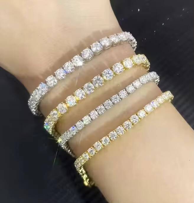 925 Sterling Silver Fine Jewelry Bracelet Mens Womens Hip Hop Iced Tennis Chain VVS Moissanite Diamond Elegant Stylish Bangles