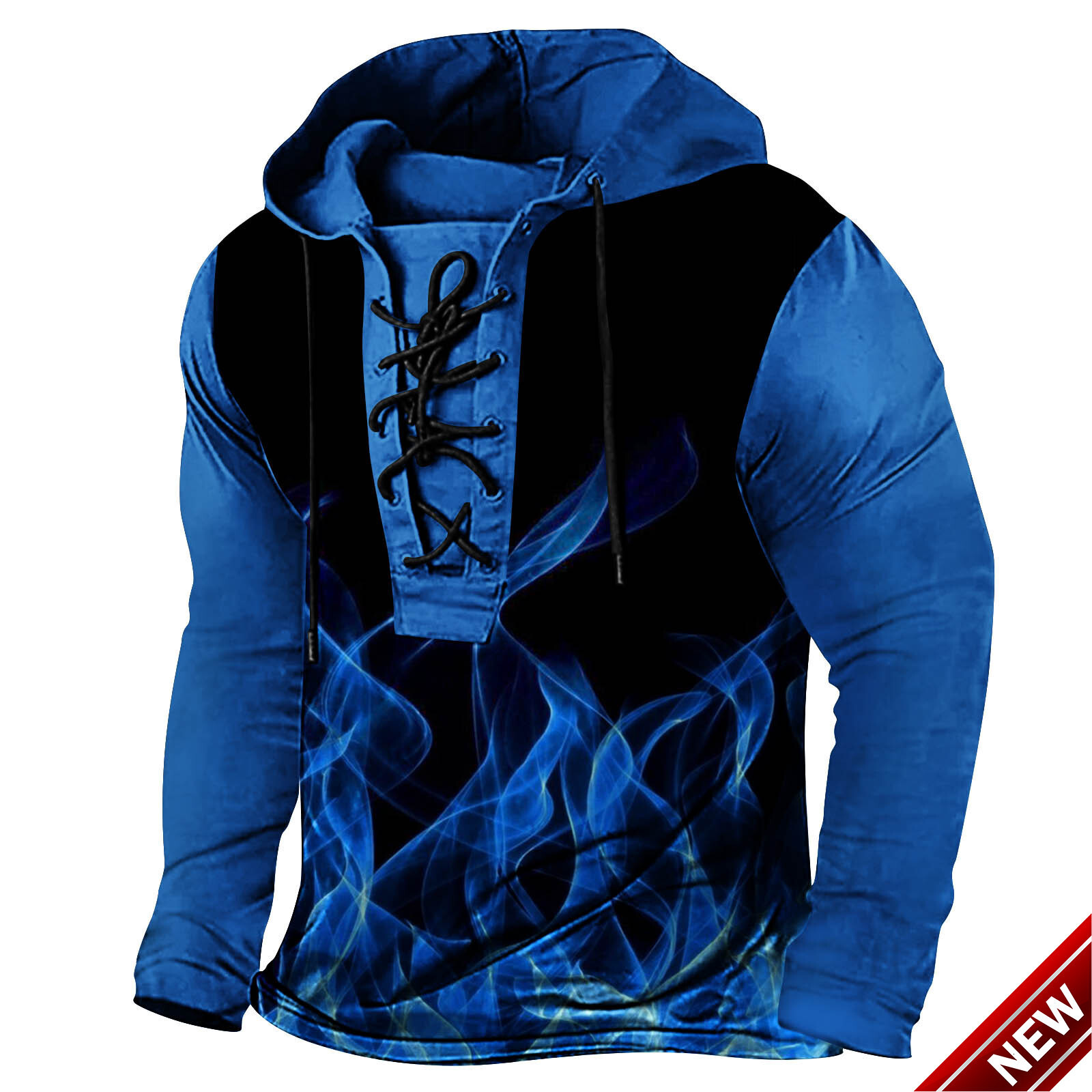 2024 New Spring Mens Digital Printed Tether Large Hooded Long Sleeve T-shirt