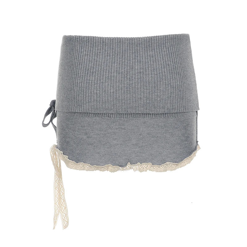 Simple casual solid lace border bow for women mini knit fashion fully matched cute shorts 250401