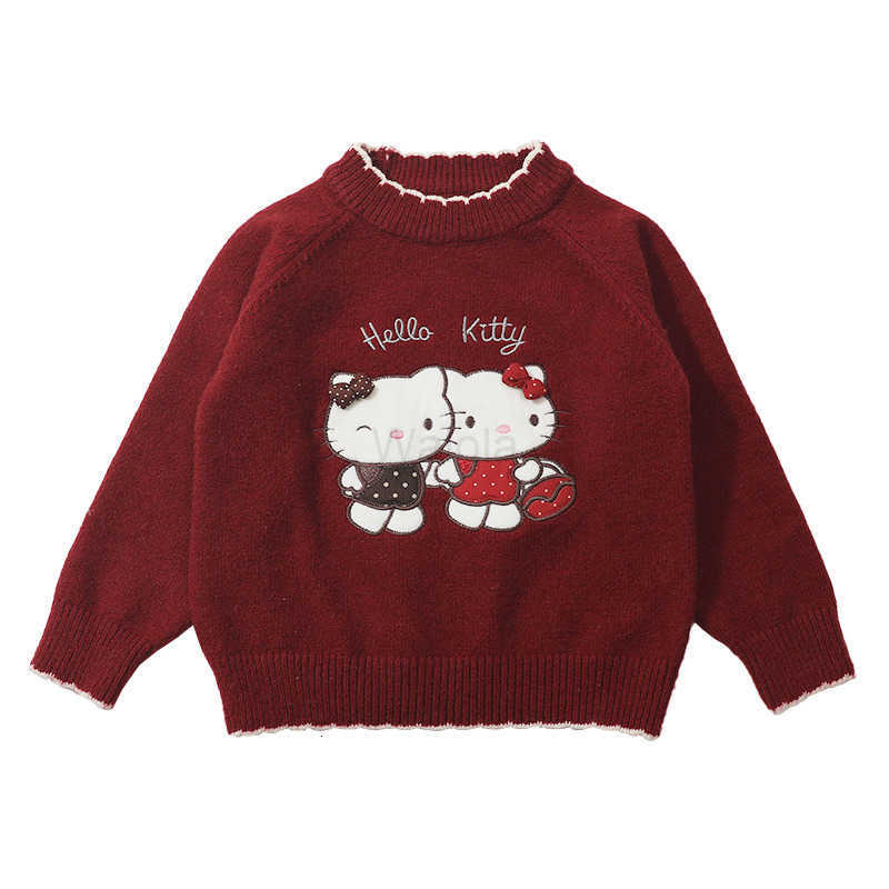 Sanrio KT Cat Girl Sweater Autumn Winter Fleece Round Neck 2025 New Childrens Baby Girl Winter Knitted Base Shirt H251105