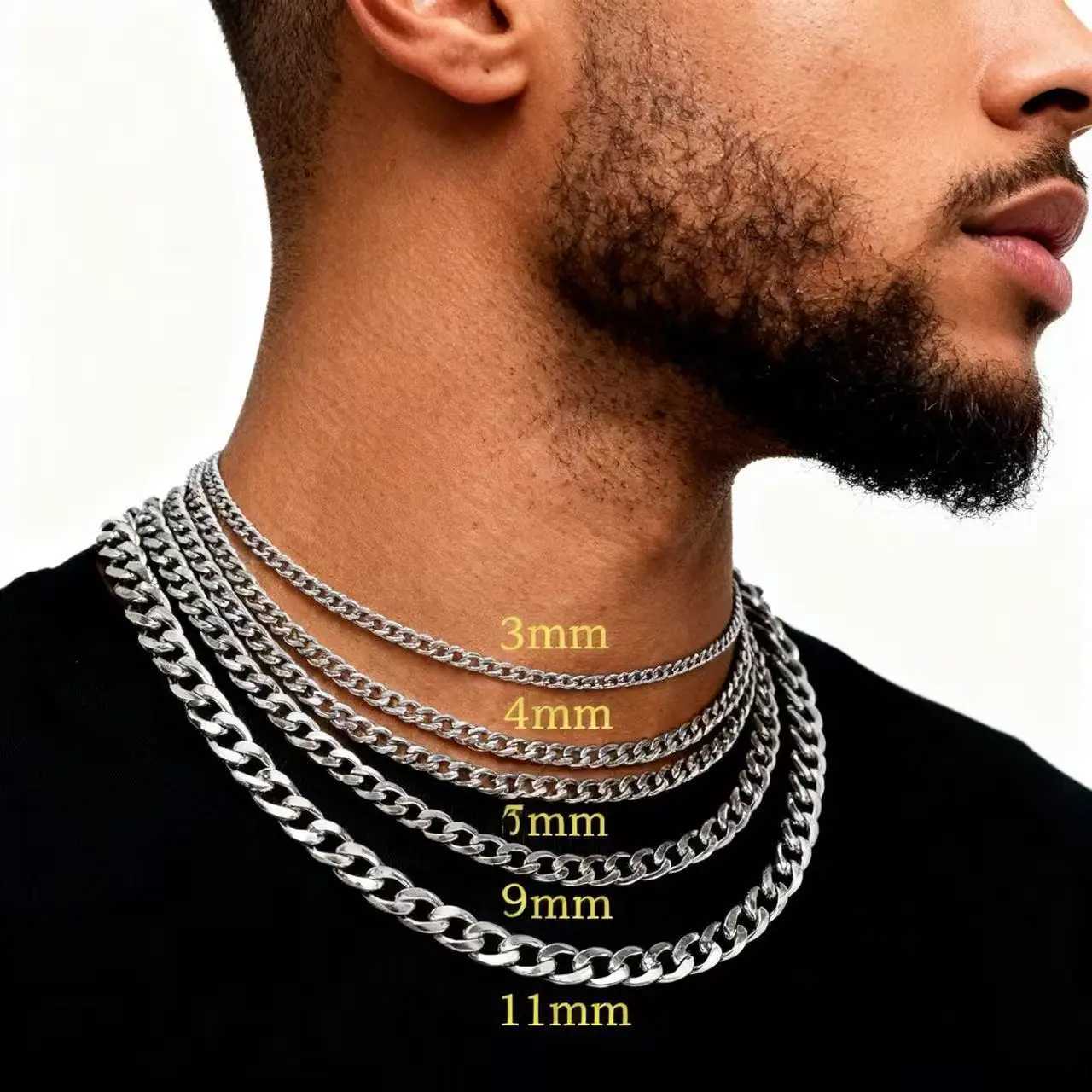 HNSP Stainless Steel Curb Cuban Chain Silver Color Necklace For Men Casual Versati Jewelry Accessories 3MM/5MM/7MM/10MM WidthW251105