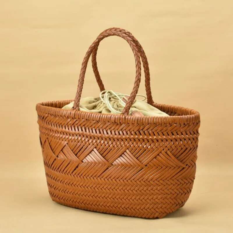 French hand-woven 100% Genuine Leather Shoulder with Casual Woven Inside Vintage Shopping Bag Crossed Tote Bags