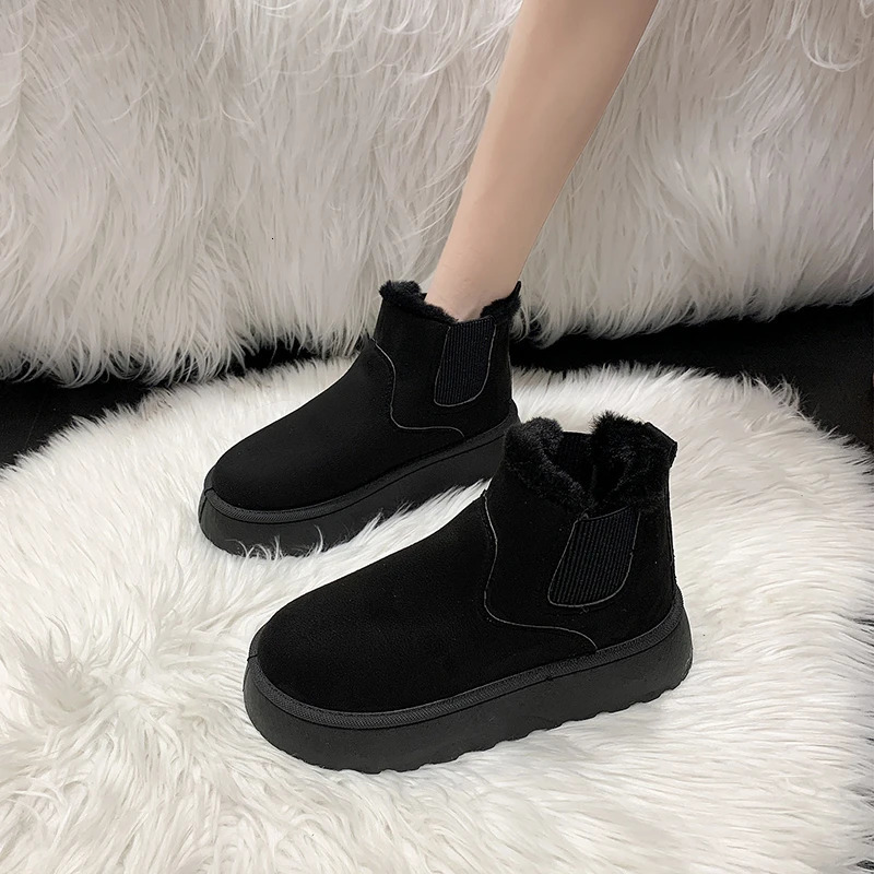 Winter Women Short Plush Boots Casual Shoes Suede Fur Chelsea Ankle Boots Flats Platform Ladies Shoes Botas 251104