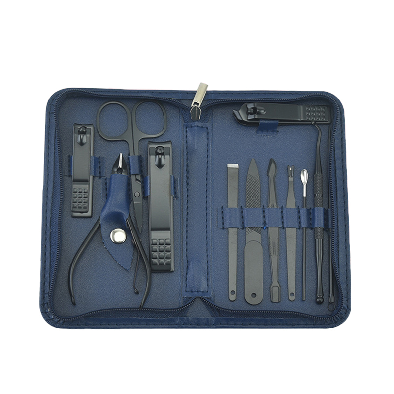 12Pcs Black Nail Clipper Set with Toenail Clipper, Multi-Size Slanted/Flat Blade Nail Cutters, Professional Manicure Pedicure Kit for Home & Travel